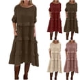 thumbnail image 1 of Dxzfnsa Women's Fall Dresses 2025 Long Sleeve Flowy Casual Floral Maxi Dress Crew Neck Smocked Tiered Long Dress(Beige,S-3XL), 1 of 7
