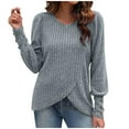 thumbnail image 1 of Dxzfnsa Women's Fashion Round-neck Solid Color Fall/Winter Long Sleeved Loose Blouses Shirts Long Sleeve Tops for Women Blue-M, 1 of 8