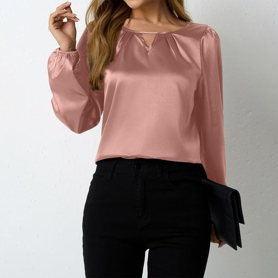Dxzfnsa Women's Dressy Business Casual Blouses Silk Puff Sleeve Tops Summer Outfits V Neck Pleated Work Shirts 2025