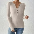 thumbnail image 1 of Dxzfnsa Women's Fashion Solid Color Long Sleeve Round-Neck Blouses Button Leisure Women's Tops, Tees & Blouses Beige-XS, 1 of 8