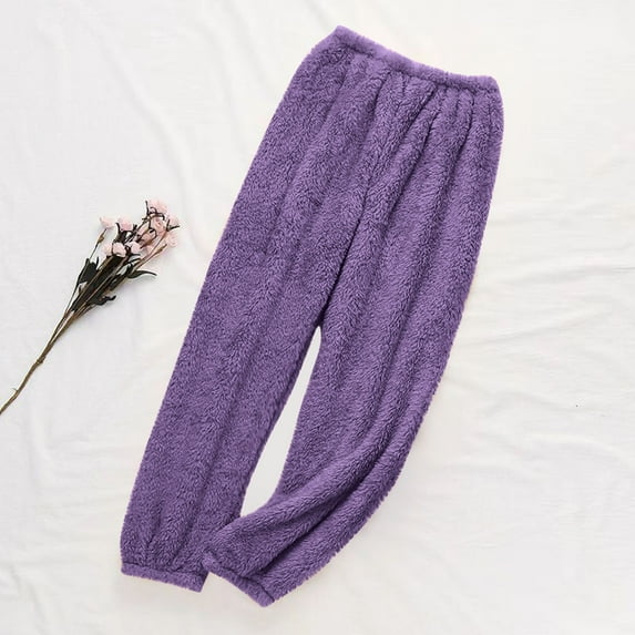 Dxzfnsa Women's Fleece Pajama Pants Warm Plush Soft Solid Color Pajamas Pants for Women Comfy Fuzzy Lounge Elastic Waist Home Trousers