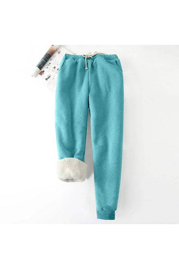 Women's Fleece Sweatpants Womens Casual Solid Color Pockets Pants Plus Size Bandage Elastic Waist Pants Winter Joggers Athletic Pants