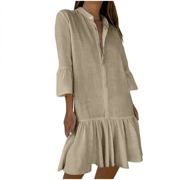 Dxzfnsa Women's Floral Boho Dress Fall Long Sleeve Wrap V Neck Ruffle Flowy Maxi Spring Wedding Guest Vacation Dresses(Khaki,S-2XL)