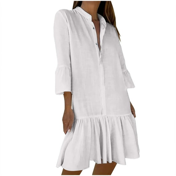 Dxzfnsa Women's Floral Boho Dress Fall Long Sleeve Wrap V Neck Ruffle Flowy Maxi Spring Wedding Guest Vacation Dresses(White,S-2XL)