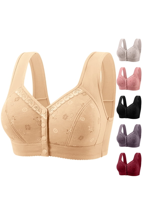 Women's Front Closure Bras Posture Full Coverage Plus Size Underwire Unlined Back Support Plunge Seamless Bra (Black,XXXXL)