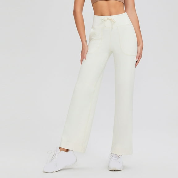 Dxzfnsa Women's High Waisted with Pockets Wide Leg Pants Pleated Dress Slacks with Belt Loops for Casual Wear Yoga-Pants Womens Leggings,White-L