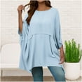thumbnail image 1 of Dxzfnsa Women's Large Size Solid Color Loose Comfortable Batwing Sleeve Shirt Long Sleeve Round Neck Top/Shirt Blouses for Women Dressy Casual Light Blue-4XL, 1 of 7