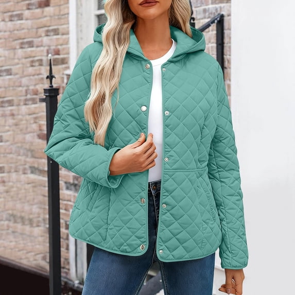 Dxzfnsa Women's Lightweight Puffer Jackets Warm Winter Hooded Jackets with Pockets Solid Color Zipped Up Coats