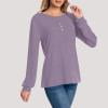 Dxzfnsa Women's Long Sleeve Tops Womens Solid Color Round Neck Button Up Tops Casual Blouse Loose Fit Pullover Sweatshirts