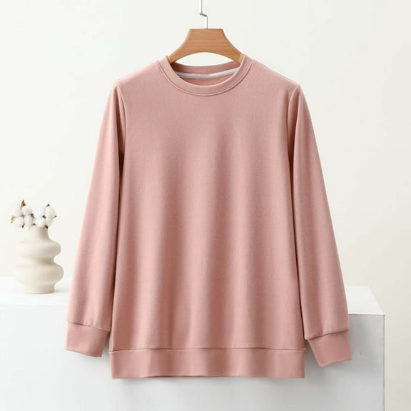 Dxzfnsa Women's Pajama Tops Womens Plus Size Casual Long Sleeved Round Neck Homestay Tops Fleece Warm Comfortable Pullover Pajamas
