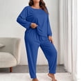 thumbnail image 1 of Dxzfnsa Women's Plus Size 2 Piece Pajamas Womens Long Sleeve V Neck Blousers Straight Leg Pants Casual Soft Solid Color Lounge Sets, 1 of 4