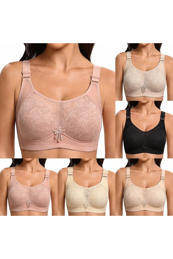 Women’s Plus Size Full Coverage Wireless Bras Supportive Wide Strap Comfort Bra for Sagging Breasts No Back Fat Minimizer Bra (Pink,M)