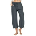thumbnail image 1 of Dxzfnsa Women's Plus Size Linen Capris with Pockets Wide Leg Elastic Drawstring High Waisted Beach Casual Loose Cropped Pants S-3XL, 1 of 8