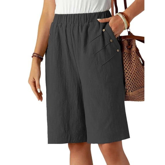 Dxzfnsa Women's Plus Size Shorts Womens Breathable Casual Solid Color Wide Leg Shorts Summer High Waisted Drawstring Shorts with Pockets