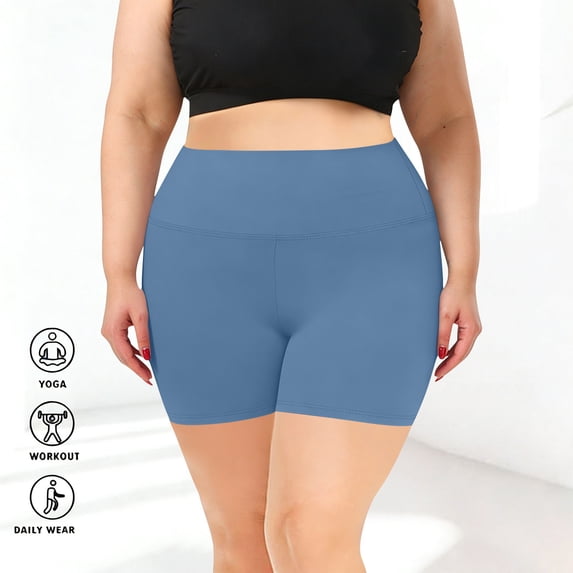 Dxzfnsa Women's Plus Size Shorts Womens Lightweight Solid Color High Waisted Tummy Control Booty Shorts Volleyball Gym Yoga Shorts
