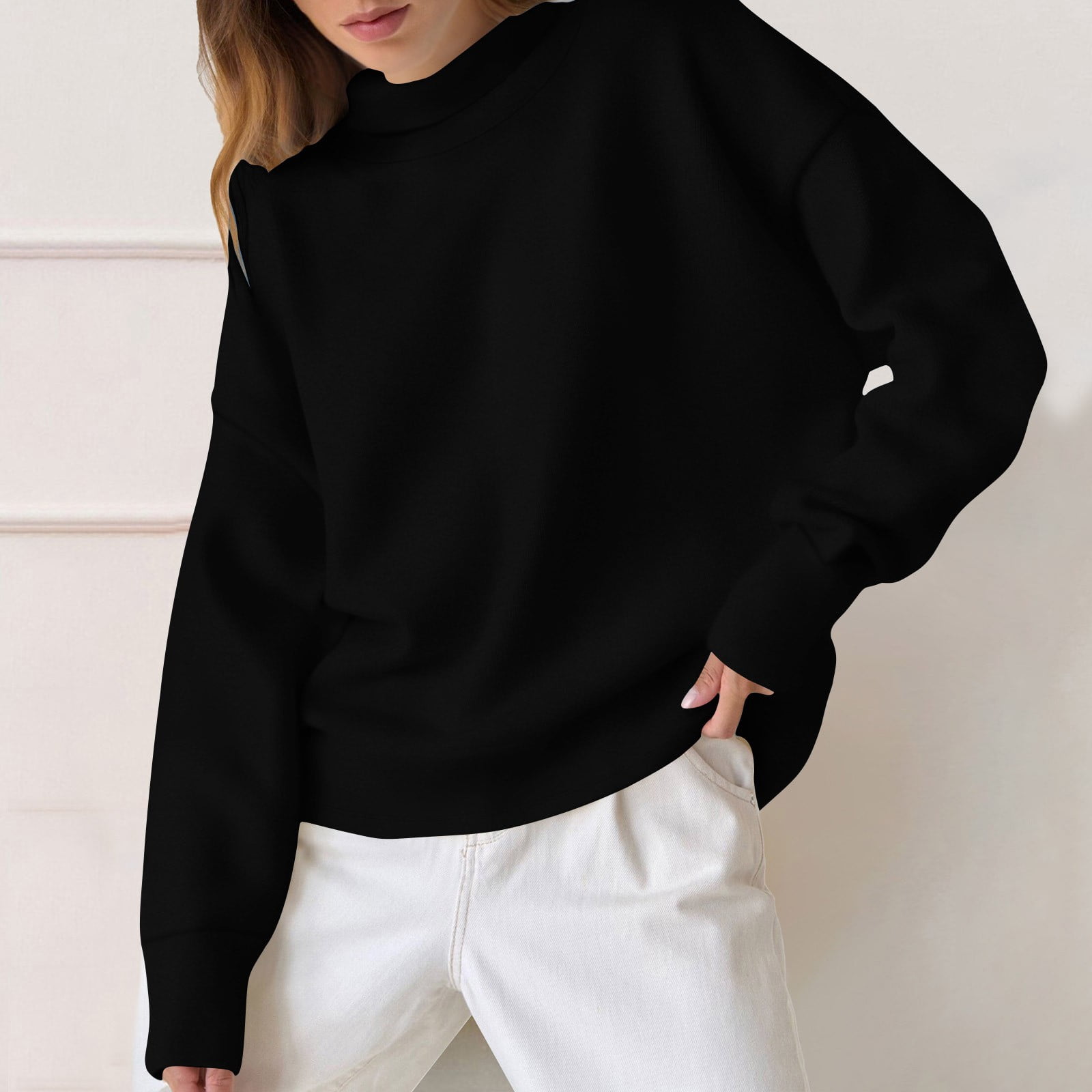Elegant Solid Color Round Neck Bow Pullover