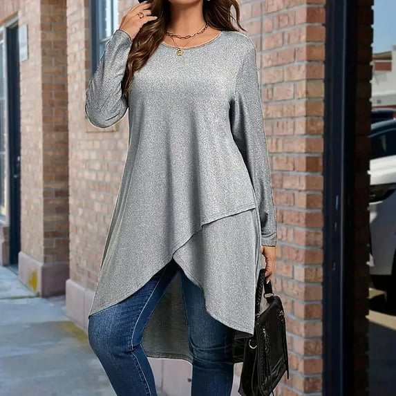 Dxzfnsa High Low Tops for Women, Asymmetrical Tops for Women Long Sleeve, Asymmetrical Hem T Shirts for Women 2025 Fall Fashion Outfits