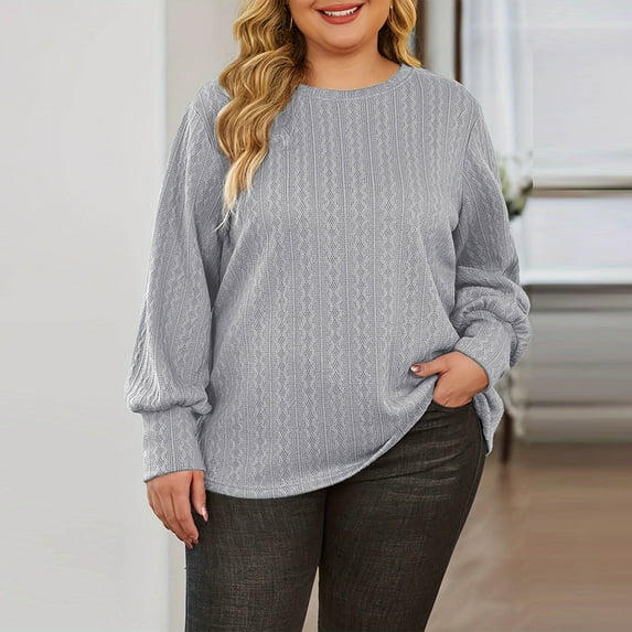 Dxzfnsa Women's Solid Color Blouses Long Sleeved Round Neck Pullover Fashionable Top Women Clothing Light Blue-XL