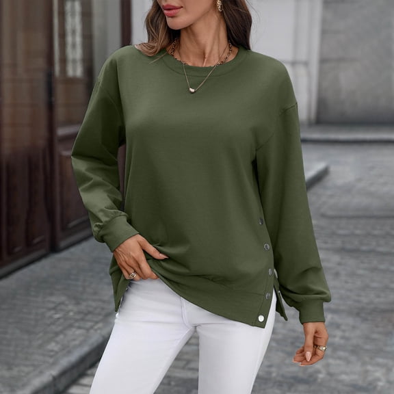 Dxzfnsa Women's Long Sleeve Pullover Crewneck Casual Sweatshirt Soft Loose Work Gym Blouses