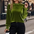 thumbnail image 1 of Dxzfnsa Women's Solid Color Hooded Drawstring Casual Long Sleeved Top Women's casual winter fashion solid color long sleeve round neck loose gold velvet top Womens Shirts Army Green-3XL, 1 of 9