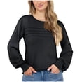 thumbnail image 1 of Dxzfnsa Women's Solid Color Long Sleeved U-neck Pleated Loose Shirts for Women Black-2XL, 1 of 6