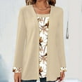 thumbnail image 1 of Dxzfnsa Women's Spring And Fall Large Size Solid Color Printing Stitching Fake Two-piece Long-sleeved T-shirt Tops Womens Fall Clothes Khaki-3XL, 1 of 3