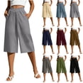 thumbnail image 1 of Dxzfnsa Women's Summer Capri Pants Elastic High Waist Drawstring Wide Leg Cotton Linen Work Pants with Pockets S-2XL, 1 of 7