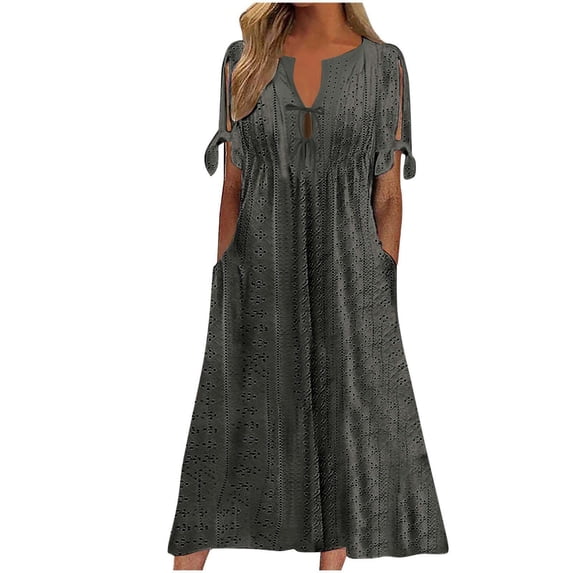 Dxzfnsa Women's Summer Floral Boho Maxi Dress Short Sleeve Wrap V Neck Ruffle Long Flowy Beach Wedding Guest Dresses S-3XL