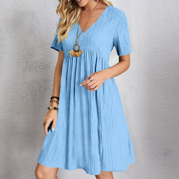 Dxzfnsa Women's Summer Flowy Mini Dress Women Summer Short Sleeve Solid Color Lace Dresses Casual V Neck A Line Short Dresses