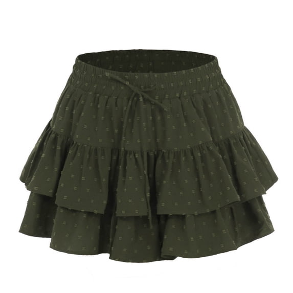 Dxzfnsa Women's Summer Skirts High Waisted Elastic Ruffle Flowy Skorts Trendy Loose Solid Color Fairy Mini Skirts Lightweight Beach Skirts