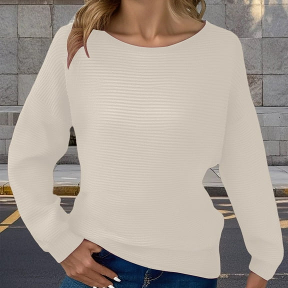 Dxzfnsa Women's Sweaters Fall 2025 Women's Casual Solid Color Pullover Sweatshirts Loose Round Neck Long Sleeved Tunic Sweaters