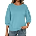 thumbnail image 1 of Dxzfnsa Women's Three-quarter Sleeve Sweatshirts Women Casual Solid Color Round Neck Pullovers Drop Shoulder Long Sleeve Sweatshirts Loose Lightweight Hoodless Sweatshirts, 1 of 8
