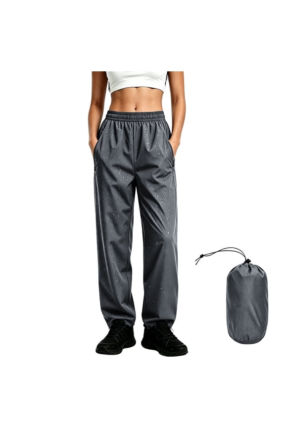 Women's Waterproof Rain Pants Womens Elastic Waist Packable Hiking Pants with Pockets And Storage Lightweight Solid Color Outdoor Hiking Trousers