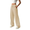 thumbnail image 1 of Dxzfnsa Women's Wide Leg Sweatpants Casual Solid Color Straight Leg Sweat Pants Womens Soft Drawstring Elastic Pants with Pockets, 1 of 6