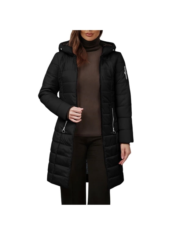 Women's Winter Hooded Jackets Womens Warm Solid Color Zipper Hooded Coats Waterproof Thicken Long Sleeve Puffer Jackets