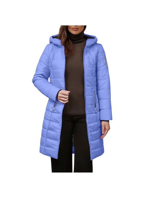 Women's Winter Hooded Jackets Womens Warm Solid Color Zipper Hooded Coats Waterproof Thicken Long Sleeve Puffer Jackets