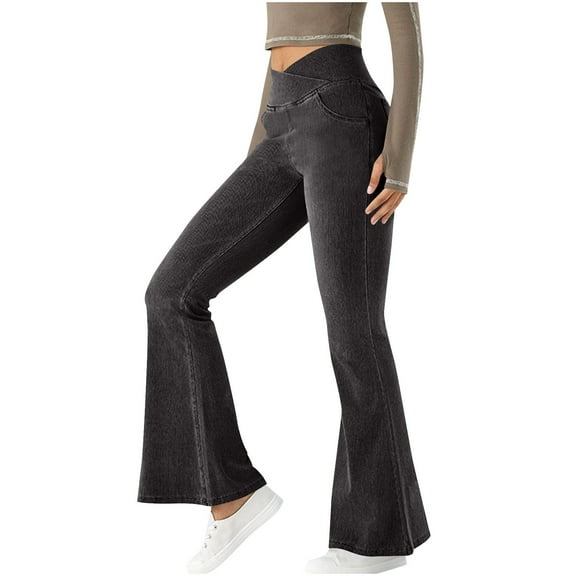 Dxzfnsa Women's Yoga Pants Women Stretch High Waist Wide Leg Pants with Pockets Buttery Soft Tummy Control Flared Pants Casual Sports Yoga Pants