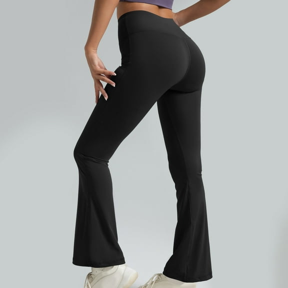 Dxzfnsa Women's Yoga Pants with Pockets Flare Leggings High Waist Yoga Dress Pants Bootcut Casual Work Compression Leggings for Women,Black-3XL