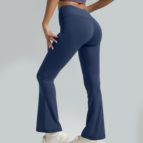 Dxzfnsa Women's Yoga Pants with Pockets Flare Leggings High Waist Yoga Dress Pants Bootcut Casual Work Womens Pants,Blue-3XL
