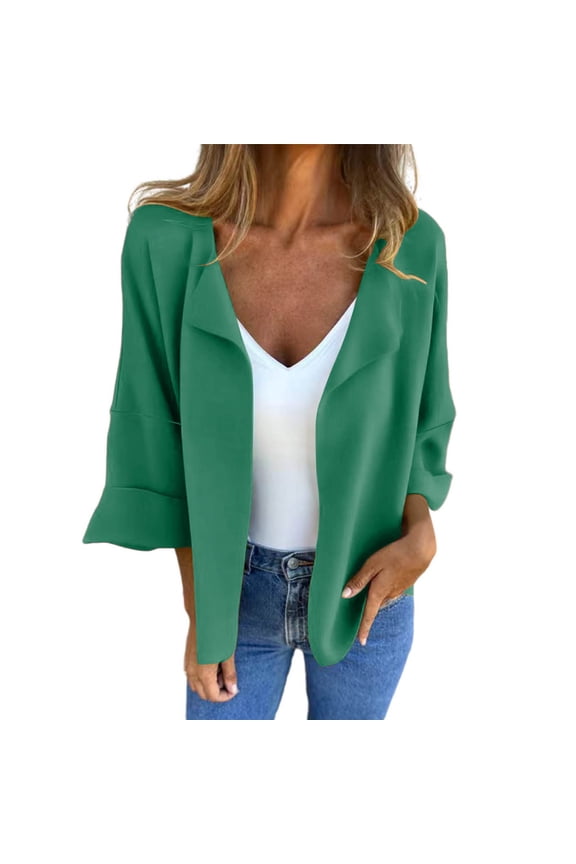 WomenCasual 3/4 Sleeve Jacket Solid Color Casual Hoodless Tops Coat Outwear Sweatshirt for Women S-5XL