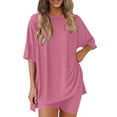 thumbnail image 1 of Dxzfnsa Womens 2 Piece Sets Oversized Round Neck Half Sleeve Tops Lightweight Shorts Sets Summer Women's Casual Solid Color Travel Beach Outfits, 1 of 8