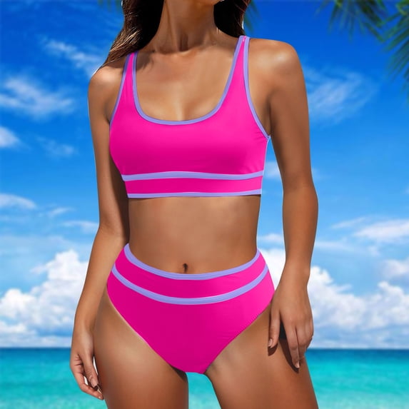 Dxzfnsa Womens Bikini Sets Womem 2 Piece Cami High Waisted Bikini Sets Fashion Solid Color Swimsuits Summer Beach Swim Bathing Suits