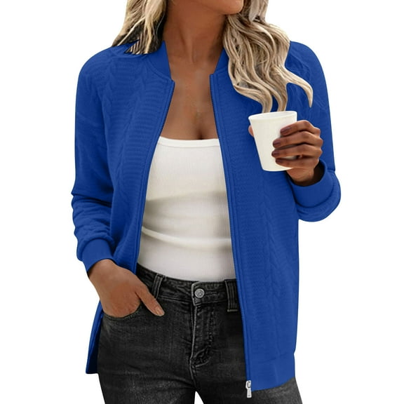 Dxzfnsa Womens Cardigan Coats Women's Casual Long Sleeve Sweat Coats Fashion Loose Zip-up Solid Color Jackets Round Neck Hoodless Sweatshirts