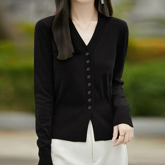 Dxzfnsa Womens Cardigan Sweaters Women's Lightweight Solid Color Long Sleeve Knit Coats Loose Soft Button Up V Neck Cardigan Jackets