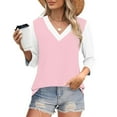 thumbnail image 1 of Dxzfnsa Womens Casual 3/4 Sleeve T-Shirts Button V Neck Summer Tunic Tops Loose Fit Shirts Solid Basic Tops S-3XL, 1 of 8