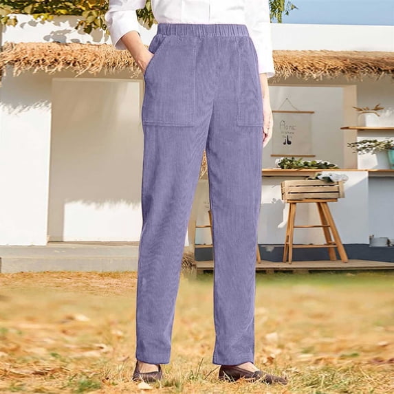 Dxzfnsa Womens Corduroy Pants Women's Elastic High Waist Pull On Straight Leg Trousers Casual Fall Solid Color Sweatpants with Pockets