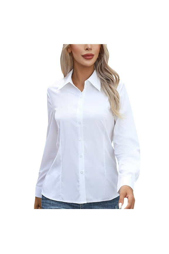 Womens Dress Shirts Long Sleeve Button Down Shirt Wrinkle-Free Plus Size T-Shirts Business Casual Blouse Office Work Tops S-5XL