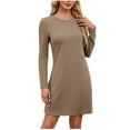 thumbnail image 1 of Dxzfnsa Womens Dresses Summer Casual Dress Long Sleeve Round Neck Dress Shift Dress for Women 2025(Khaki,S-2XL), 1 of 6