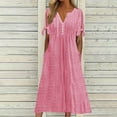 thumbnail image 1 of Dxzfnsa Womens Dresses Women Summer Short Sleeve Solid Color Maxi Dresses Casual V Neck Hollow Out Eyelet High Waist A Line Flowy Long Dresses, 1 of 6
