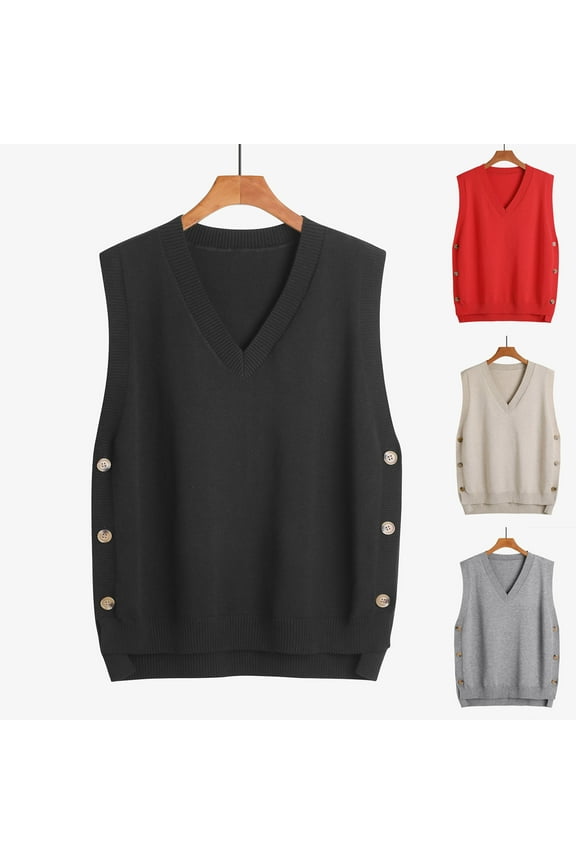 Womens Fall Clothes Oversized Sweater Vest for Women Round Neck Sleeveless Solid Color Loose Pullover Sweater M-3XL